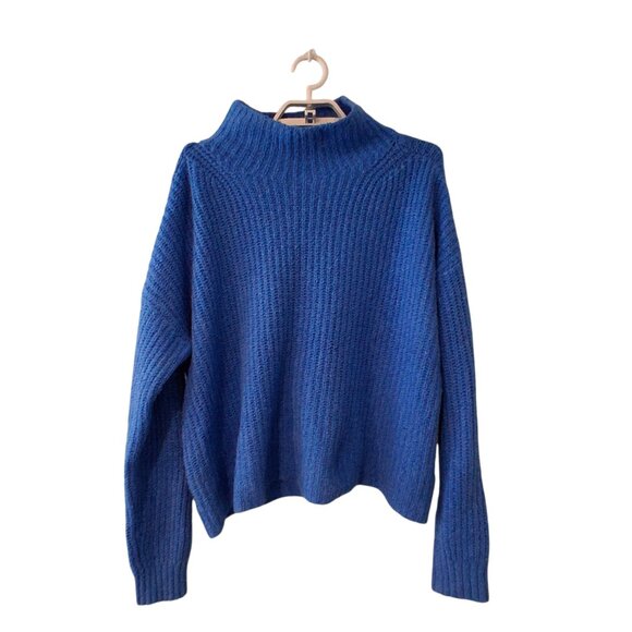 By Anthropologie sweater womens Large blue oversized mock neck - Picture 1 of 5
